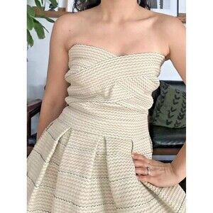 Gracia textured mini dress pleated skirt beige‎ black sweetheart Medium NWT prom
